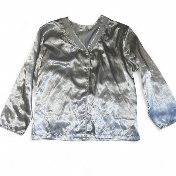 Grey satin button up blouse - Picture 1 of 4